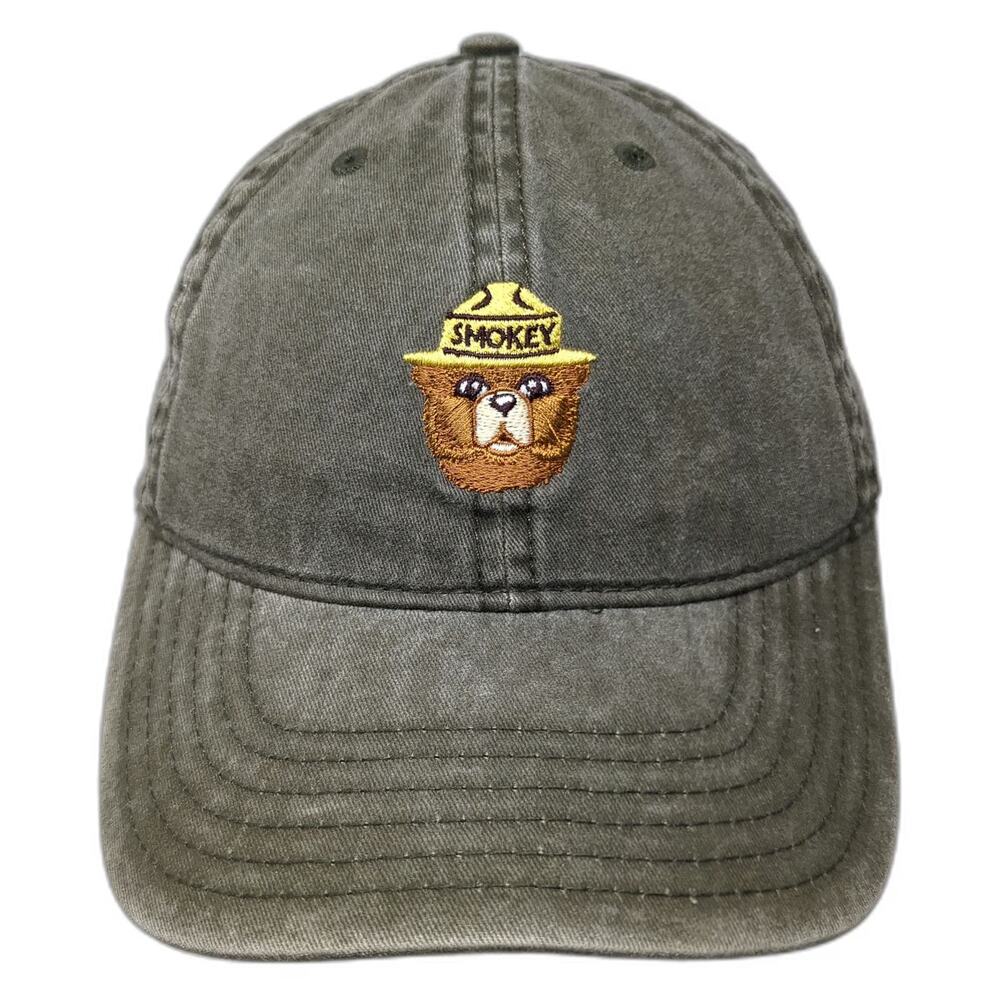 Mad Engine Baseball Cap Green OS Smokey Bear Embroidered Slideback Cotton Hat